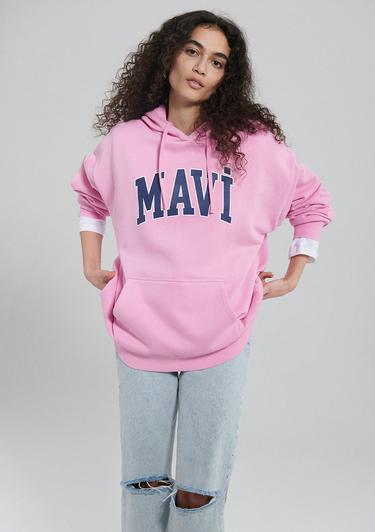  Mavi Mavi Logo Baskılı Kapüşonlu Pembe Sweatshirt 1600361-71038