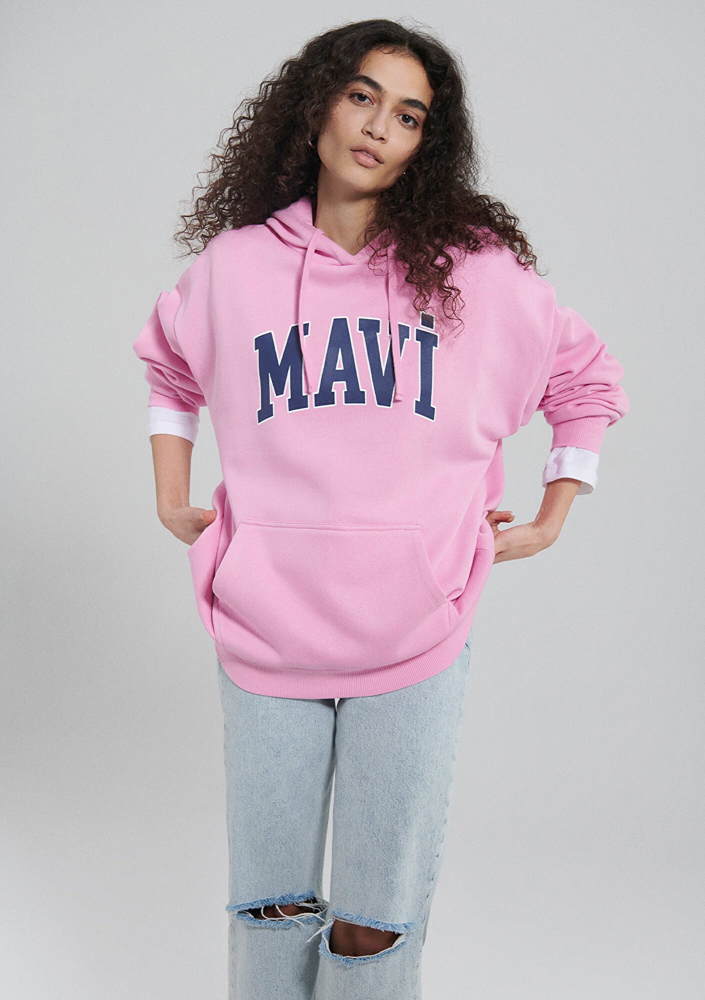  Mavi Mavi Logo Baskılı Kapüşonlu Pembe Sweatshirt 1600361-71038
