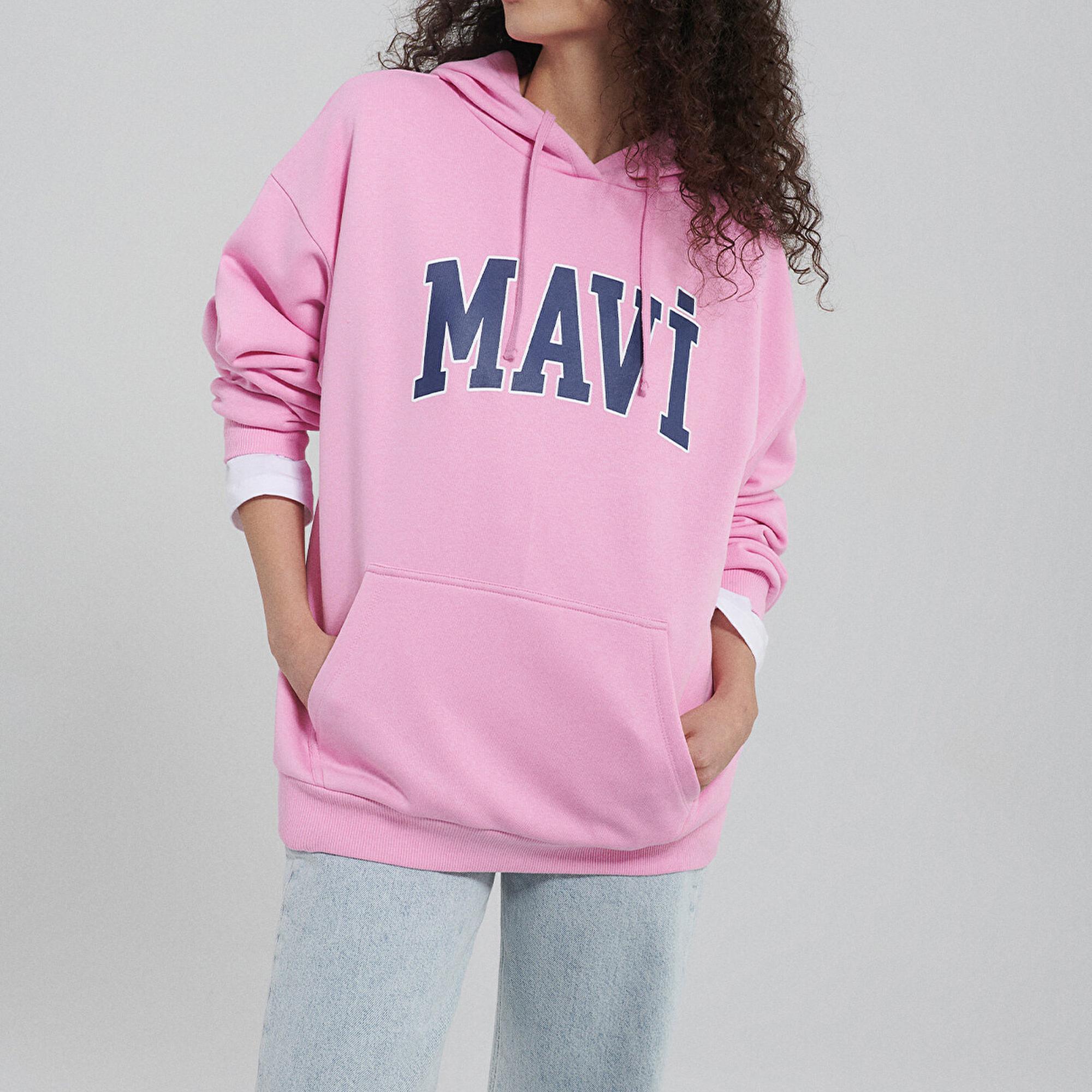 Mavi Mavi Logo Baskılı Kapüşonlu Pembe Sweatshirt 1600361-71038