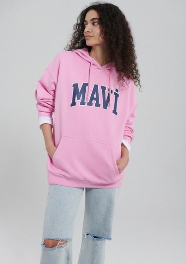  Mavi Mavi Logo Baskılı Kapüşonlu Pembe Sweatshirt 1600361-71038
