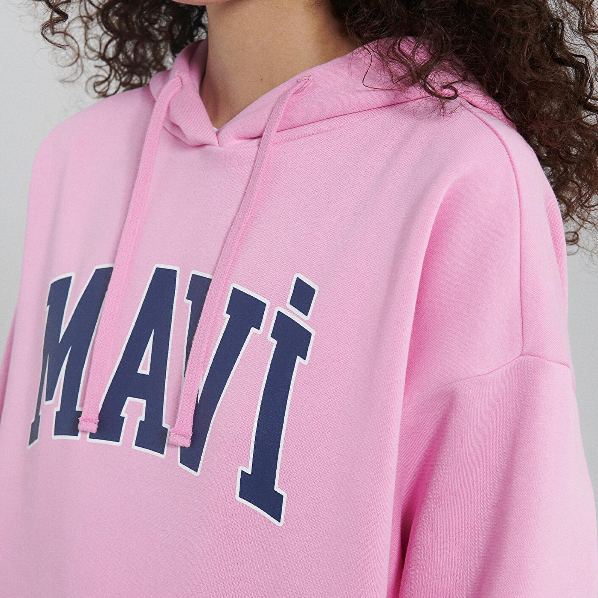 Mavi Mavi Logo Baskılı Kapüşonlu Pembe Sweatshirt 1600361-71038