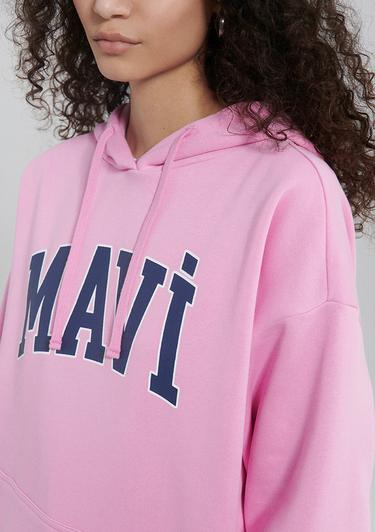  Mavi Mavi Logo Baskılı Kapüşonlu Pembe Sweatshirt 1600361-71038
