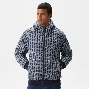  Erkek Kapüşonlu Monogram Çift Taraflı Lacivert Bomber Ceket