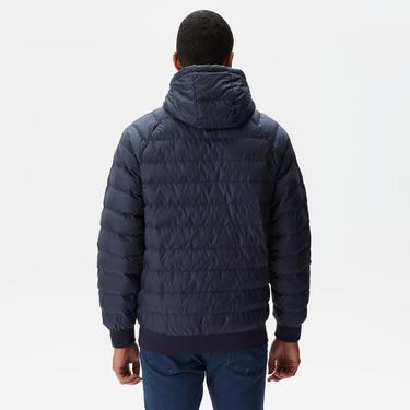  Erkek Kapüşonlu Monogram Çift Taraflı Lacivert Bomber Ceket