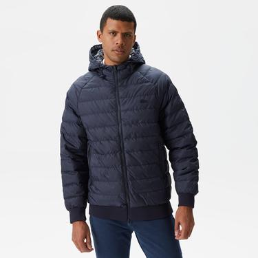  Erkek Kapüşonlu Monogram Çift Taraflı Lacivert Bomber Ceket