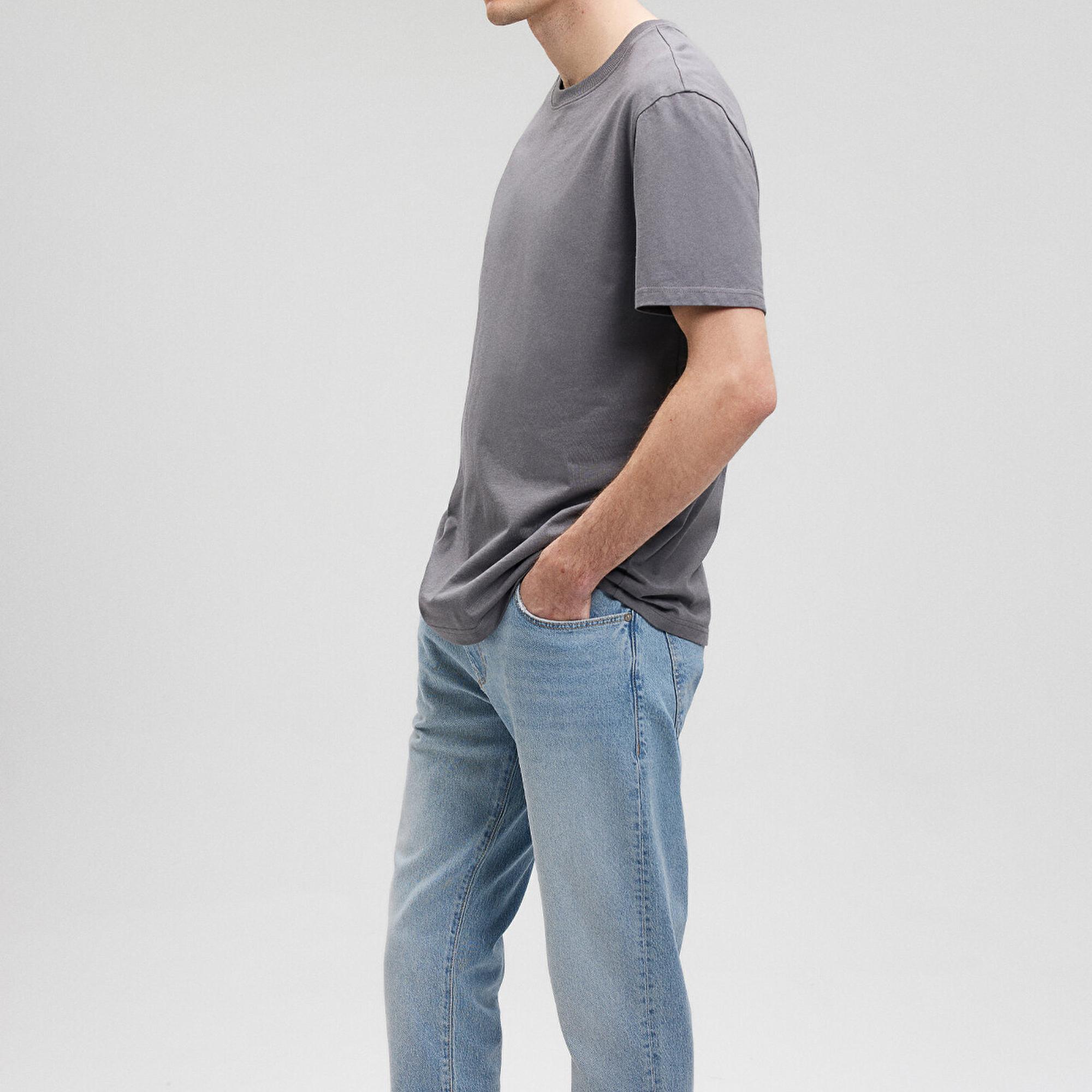 Mavi Bisiklet Yaka Gri Basic Tişört Loose Fit / Bol Rahat Kesim 066249-86569