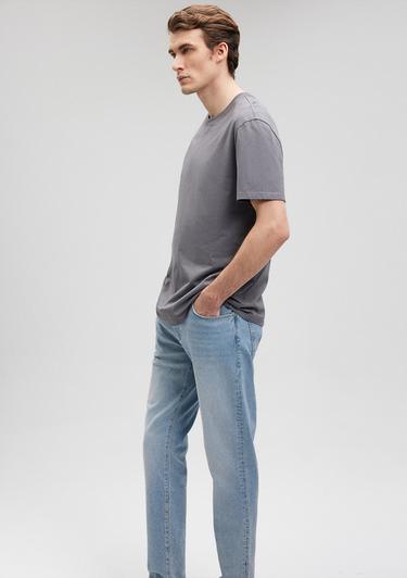  Mavi Bisiklet Yaka Gri Basic Tişört Loose Fit / Bol Rahat Kesim 066249-86569