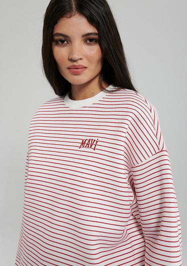  Mavi Mavi Logo Baskılı Kırmızı Çizgili Sweatshirt 1S10100-86680