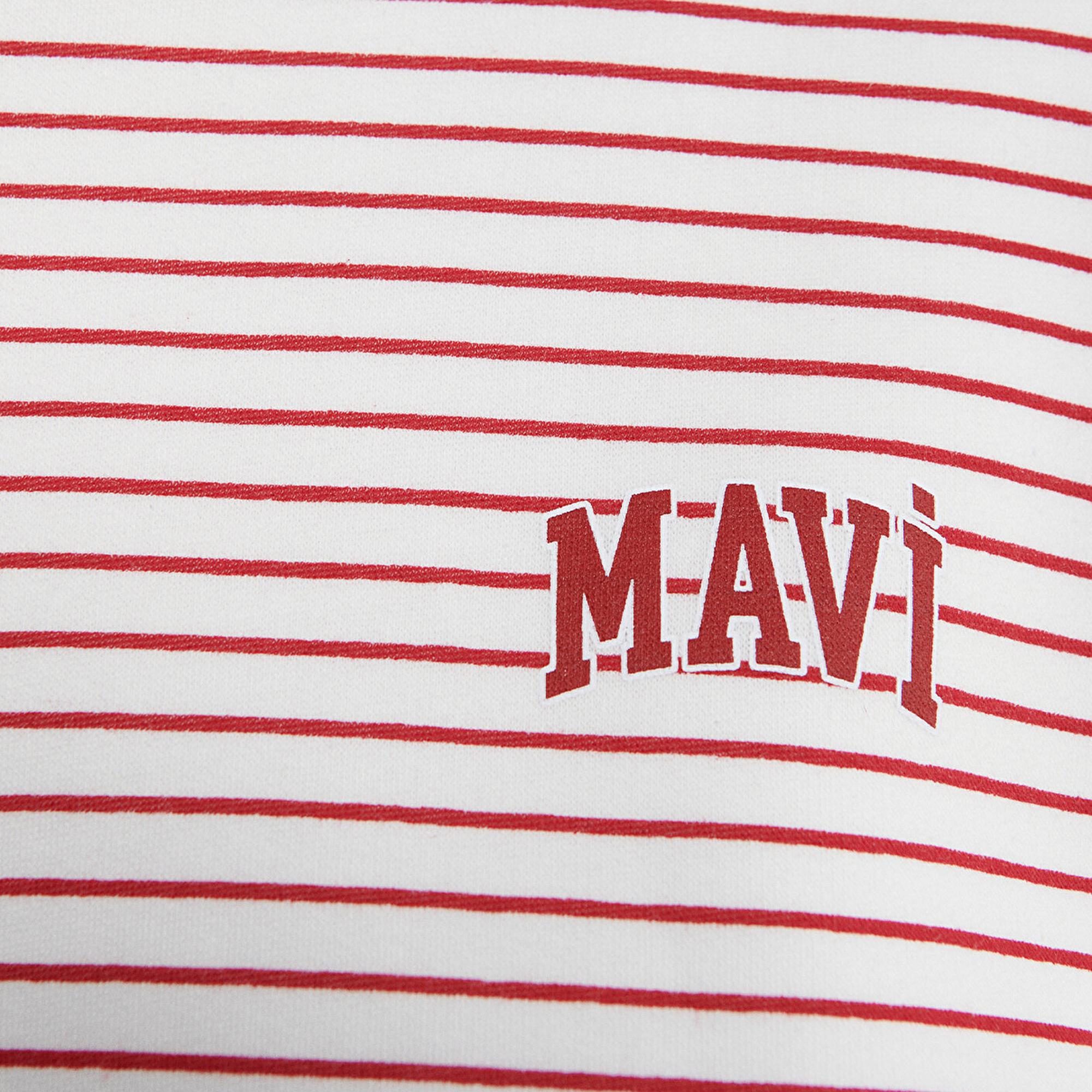 Mavi Mavi Logo Baskılı Kırmızı Çizgili Sweatshirt 1S10100-86680