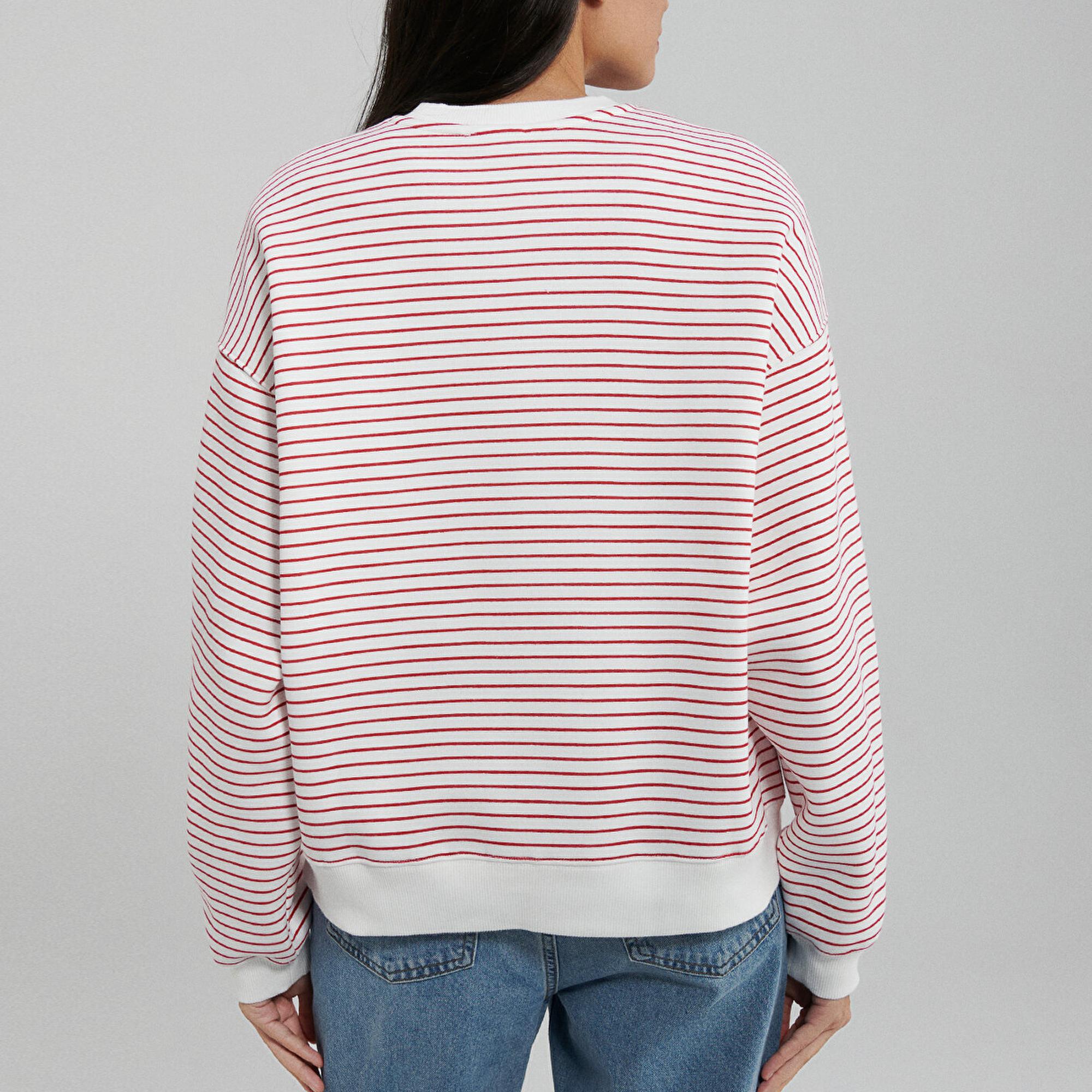 Mavi Mavi Logo Baskılı Kırmızı Çizgili Sweatshirt 1S10100-86680