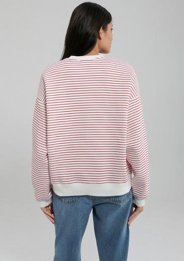  Mavi Mavi Logo Baskılı Kırmızı Çizgili Sweatshirt 1S10100-86680