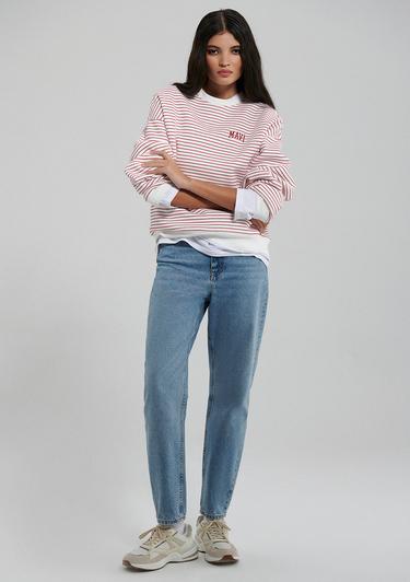  Mavi Mavi Logo Baskılı Kırmızı Çizgili Sweatshirt 1S10100-86680