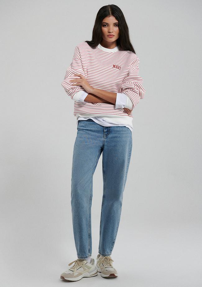  Mavi Mavi Logo Baskılı Kırmızı Çizgili Sweatshirt 1S10100-86680