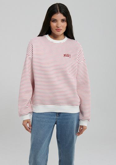  Mavi Mavi Logo Baskılı Kırmızı Çizgili Sweatshirt 1S10100-86680