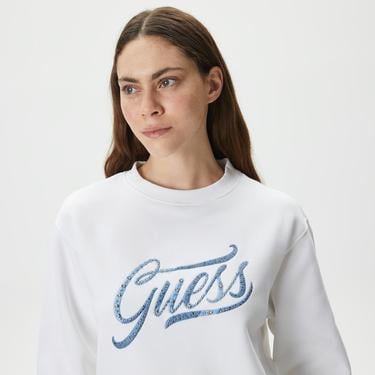  Guess CN Stones Kadın Beyaz Sweatshirt