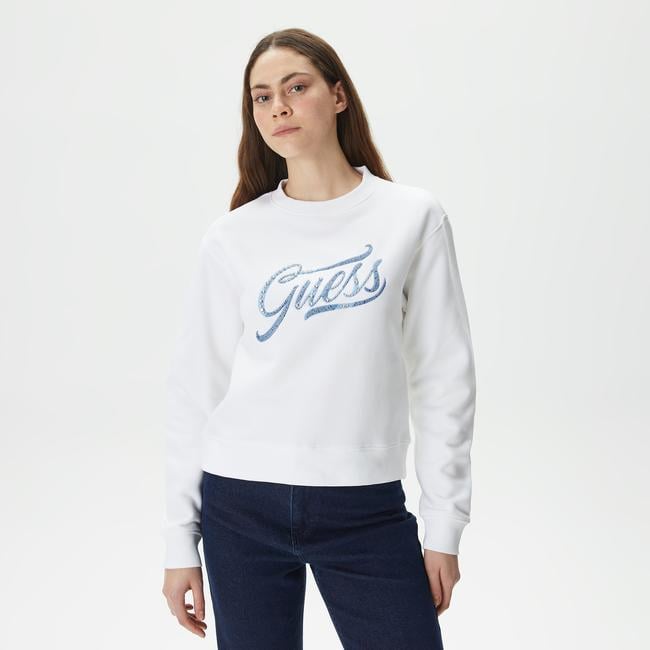  Guess CN Stones Kadın Beyaz Sweatshirt