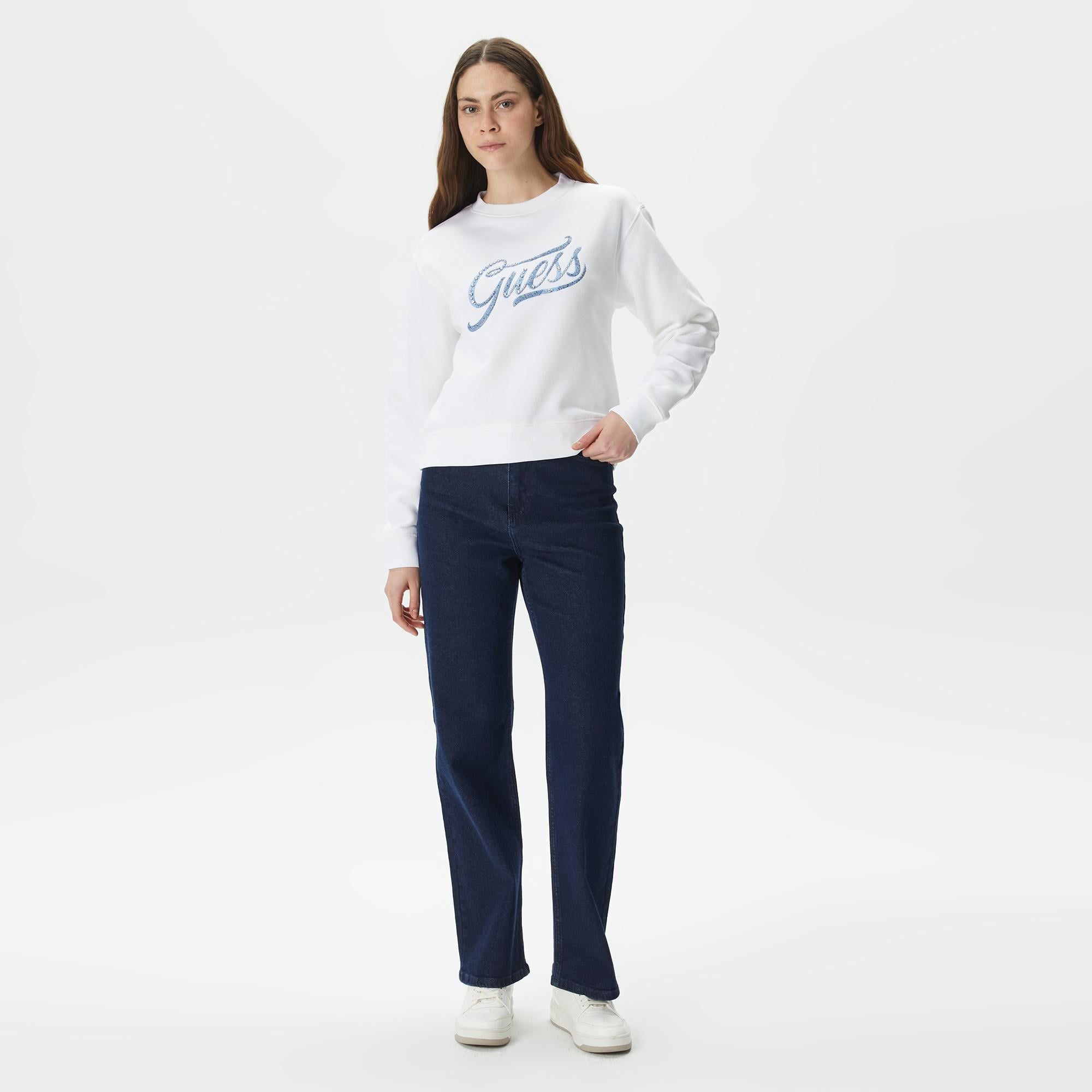 Guess CN Stones Kadın Beyaz Sweatshirt