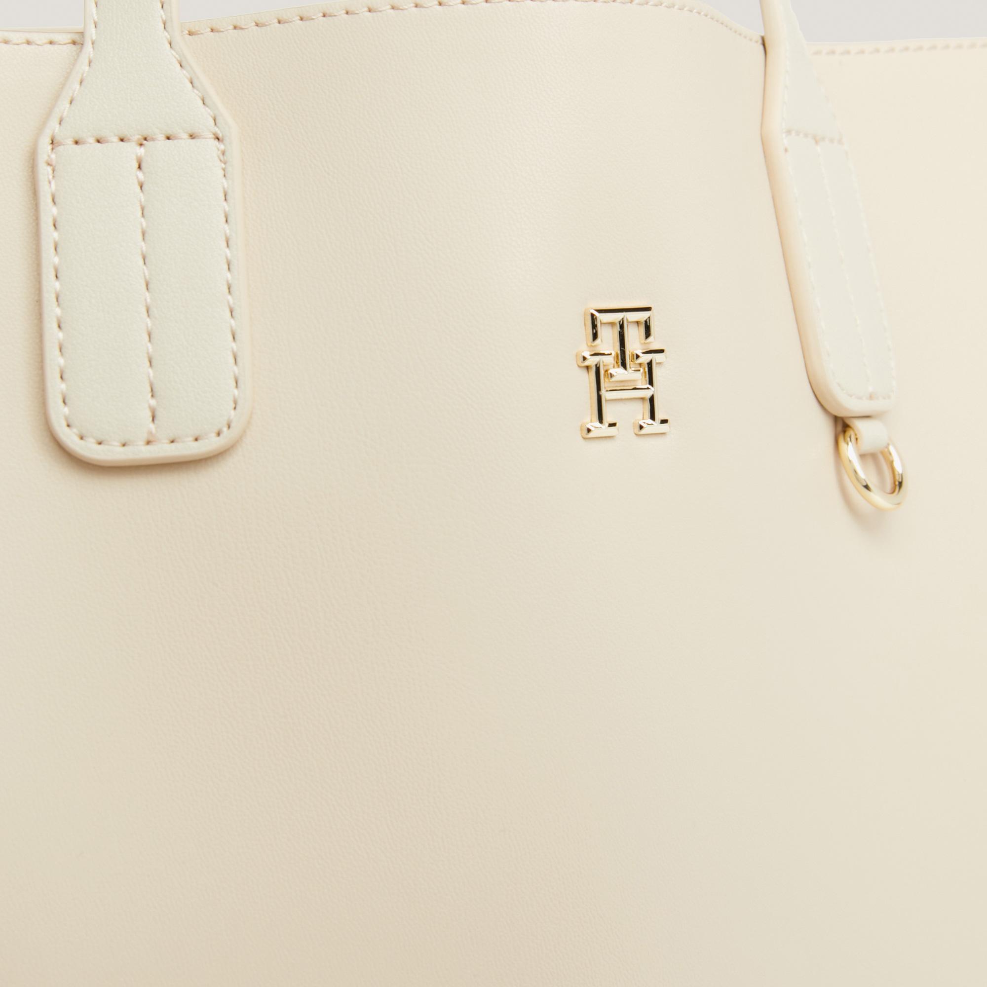 Tommy Hilfiger Iconic Satchel Kadın Krem Rengi El Çantası
