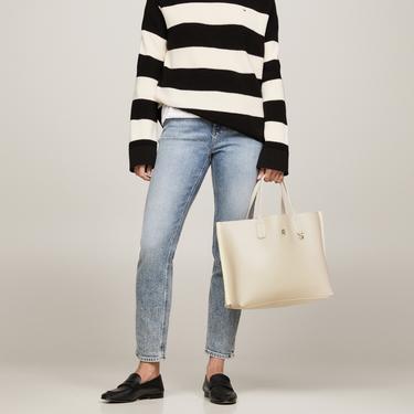  Tommy Hilfiger Iconic Satchel Kadın Krem Rengi El Çantası