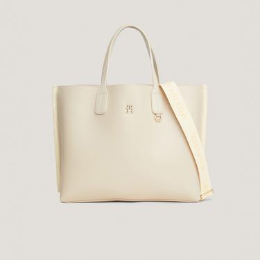  Tommy Hilfiger Iconic Satchel Kadın Krem Rengi El Çantası