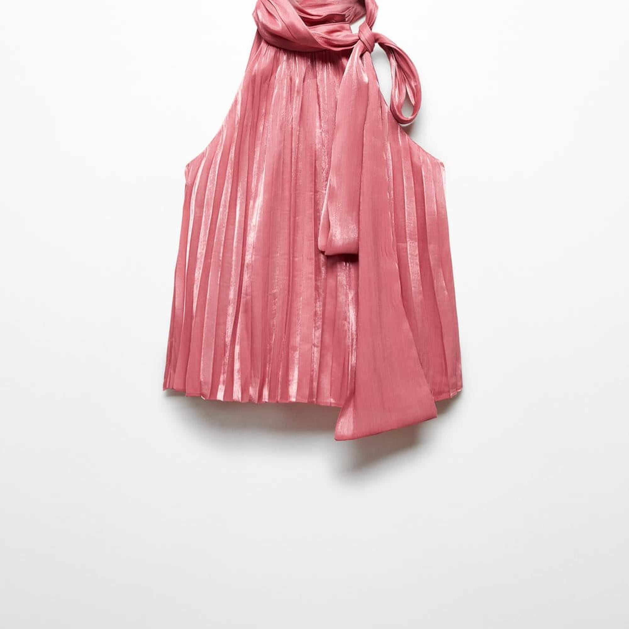 Mango Kadın Pilili Bağ Detaylı Bluz Pembe