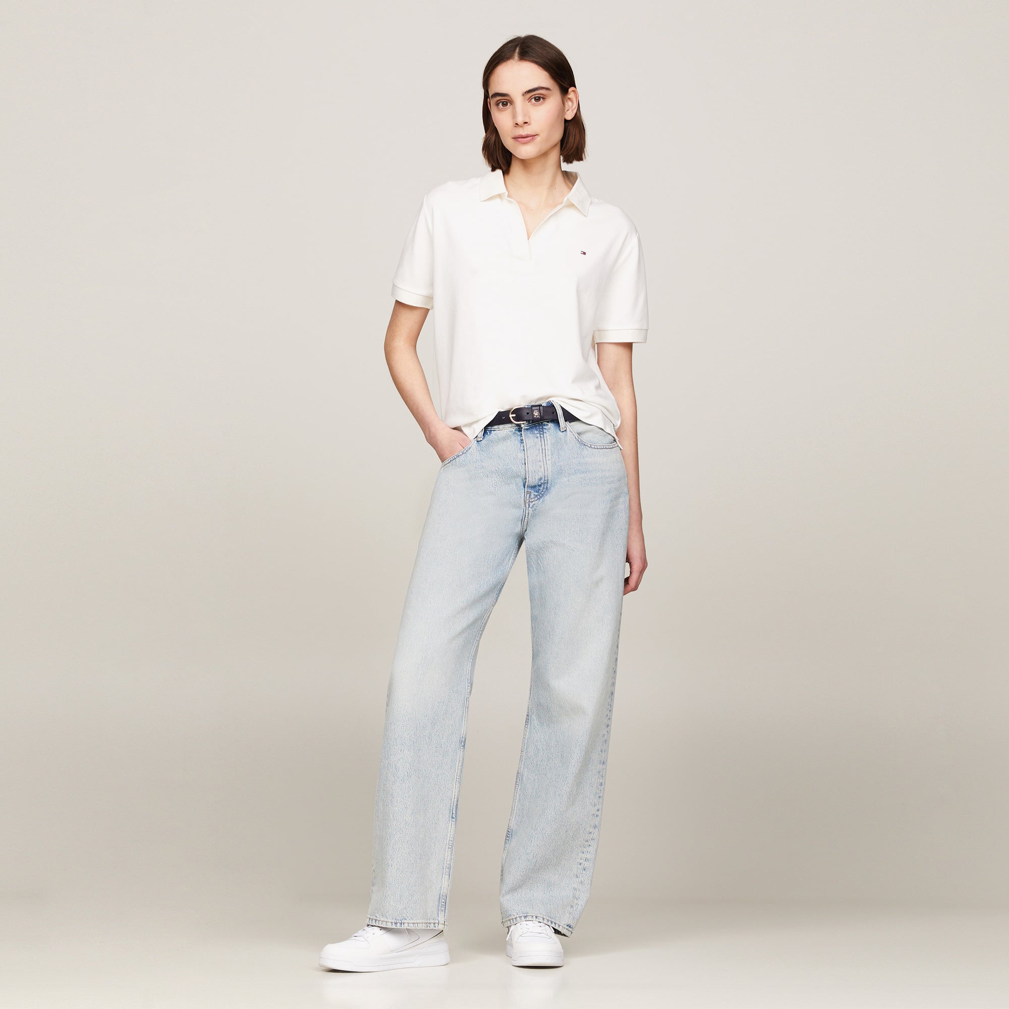  Tommy Hilfiger Relax Open Placket Kadın Beyaz Polo