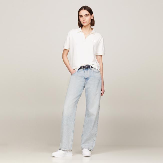  Tommy Hilfiger Relax Open Placket Kadın Beyaz Polo