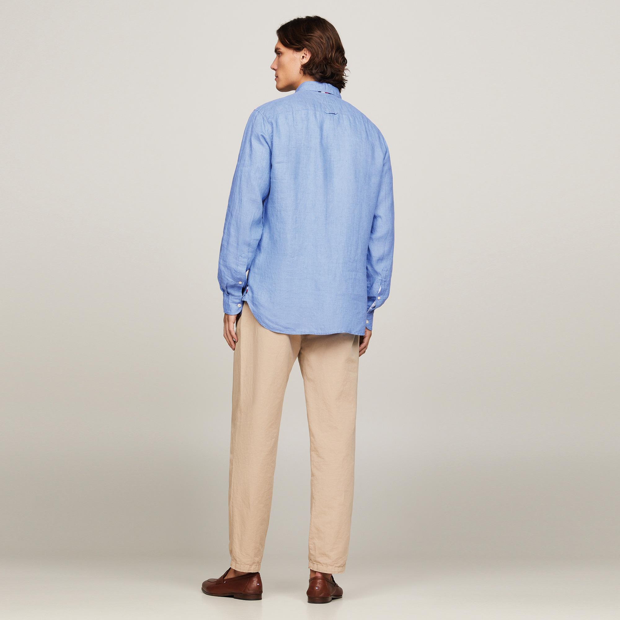 Tommy Hilfiger Pigment Dyed Linen Erkek Mavi Gömlek