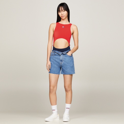  Tommy Jeans Cut Out Kadın Kırmızı Mayo