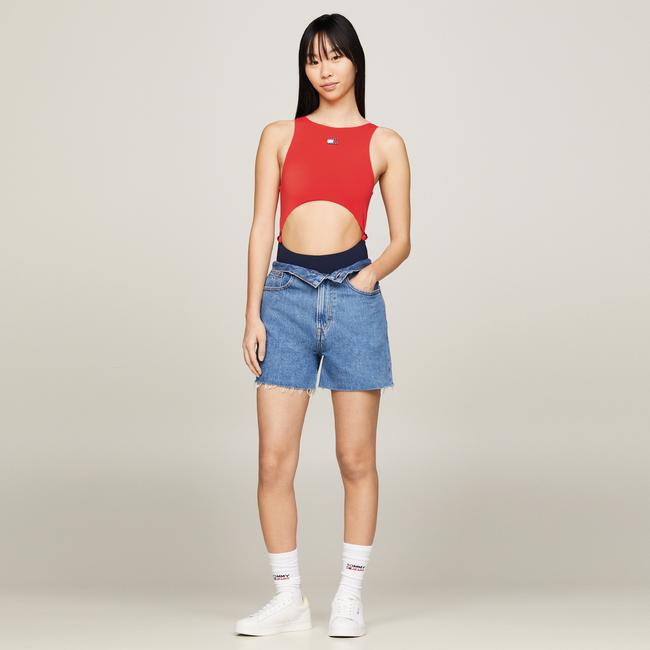  Tommy Jeans Cut Out Kadın Kırmızı Mayo