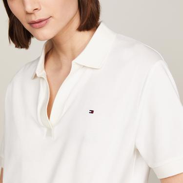  Tommy Hilfiger Relax Open Placket Kadın Beyaz Polo