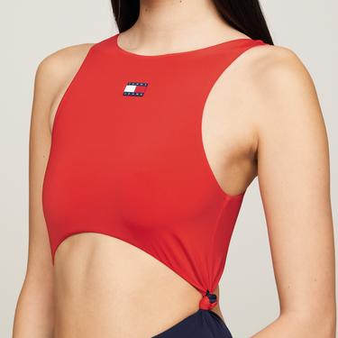  Tommy Jeans Cut Out Kadın Kırmızı Mayo