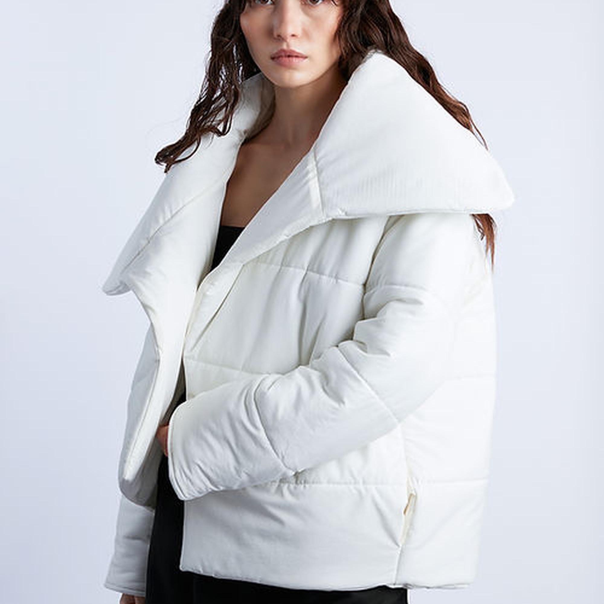 Wabi Sabi Kadın Beyaz Cozy Asimetrik Mont