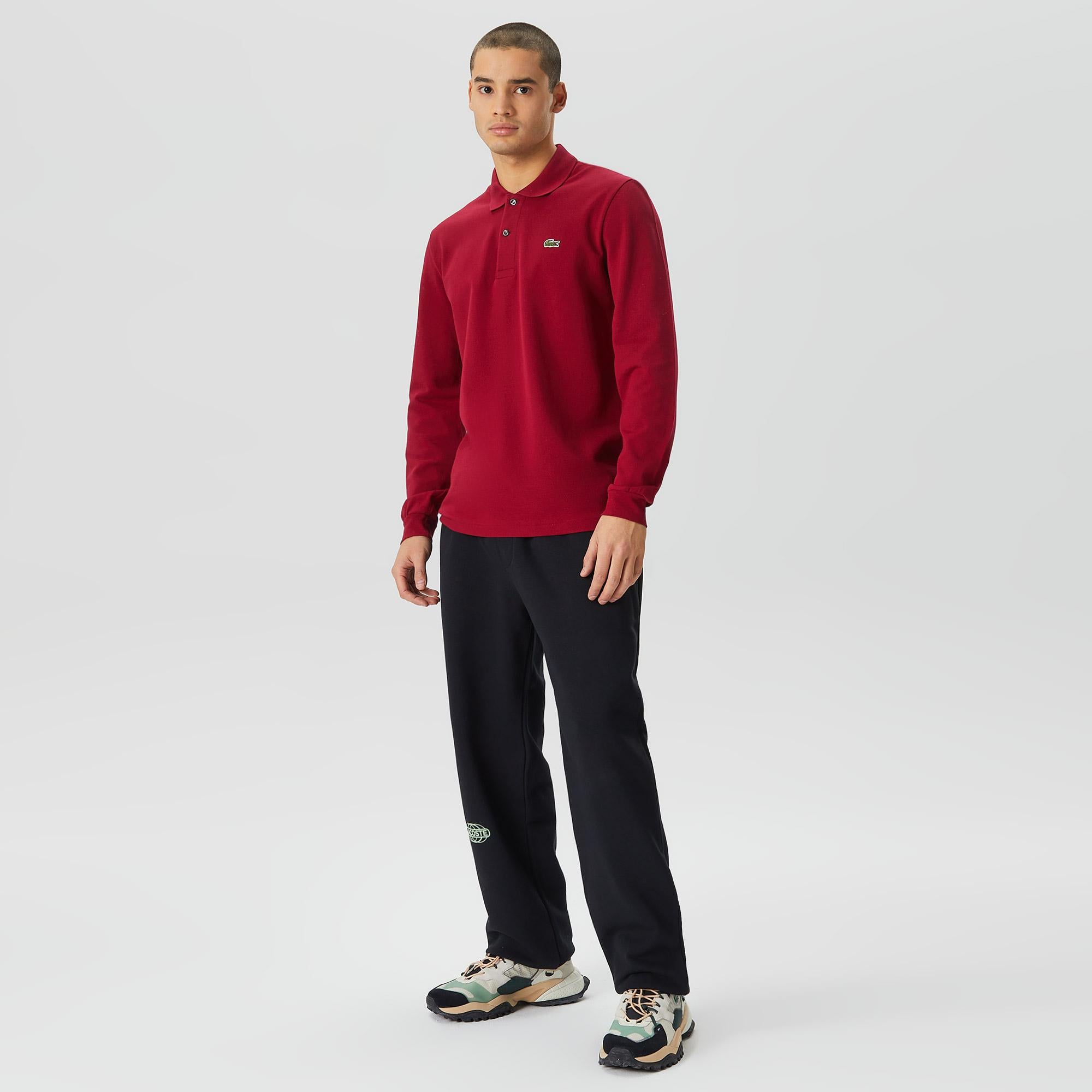 Lacoste Erkek Classic Fit Uzun Kollu Bordo Polo