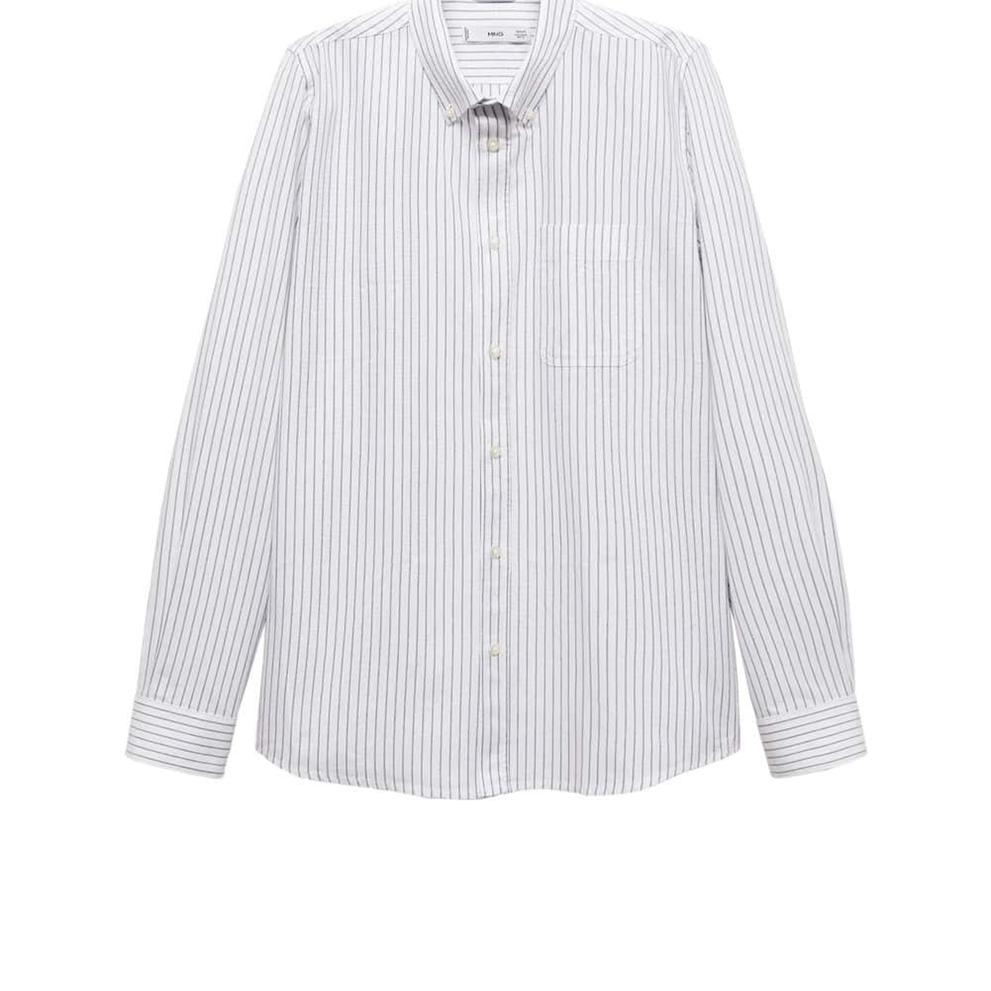Mango Erkek %100 Pamuklu Kodak Çizgili Gömlek Beyaz