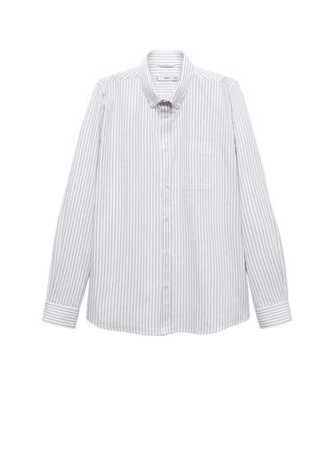  Mango Erkek %100 Pamuklu Kodak Çizgili Gömlek Beyaz