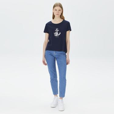  Nautica Kadın Lacivert Relaxed Fit T-Shirt