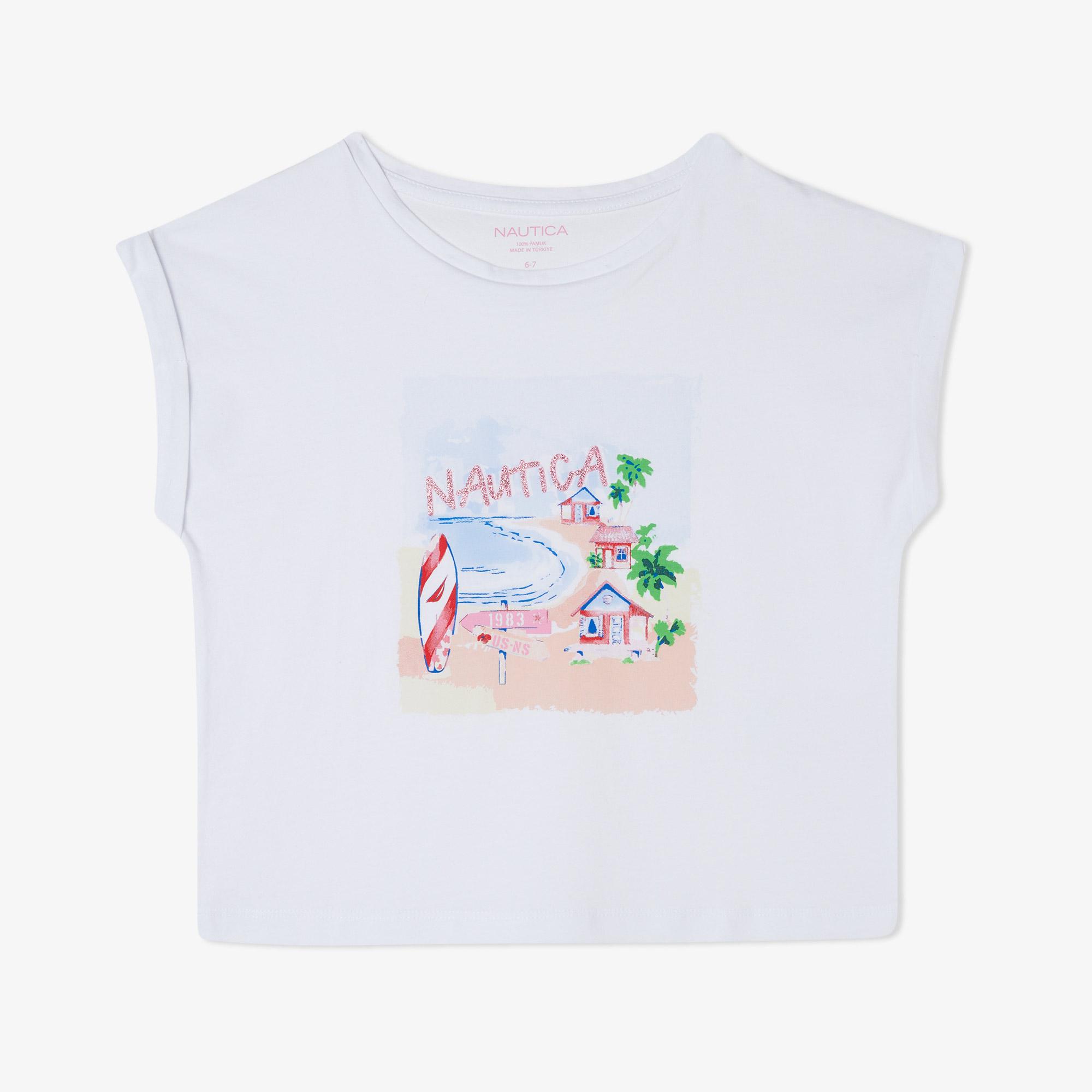 Nautica Kız Çocuk Beyaz Relaxed Fit T-Shirt