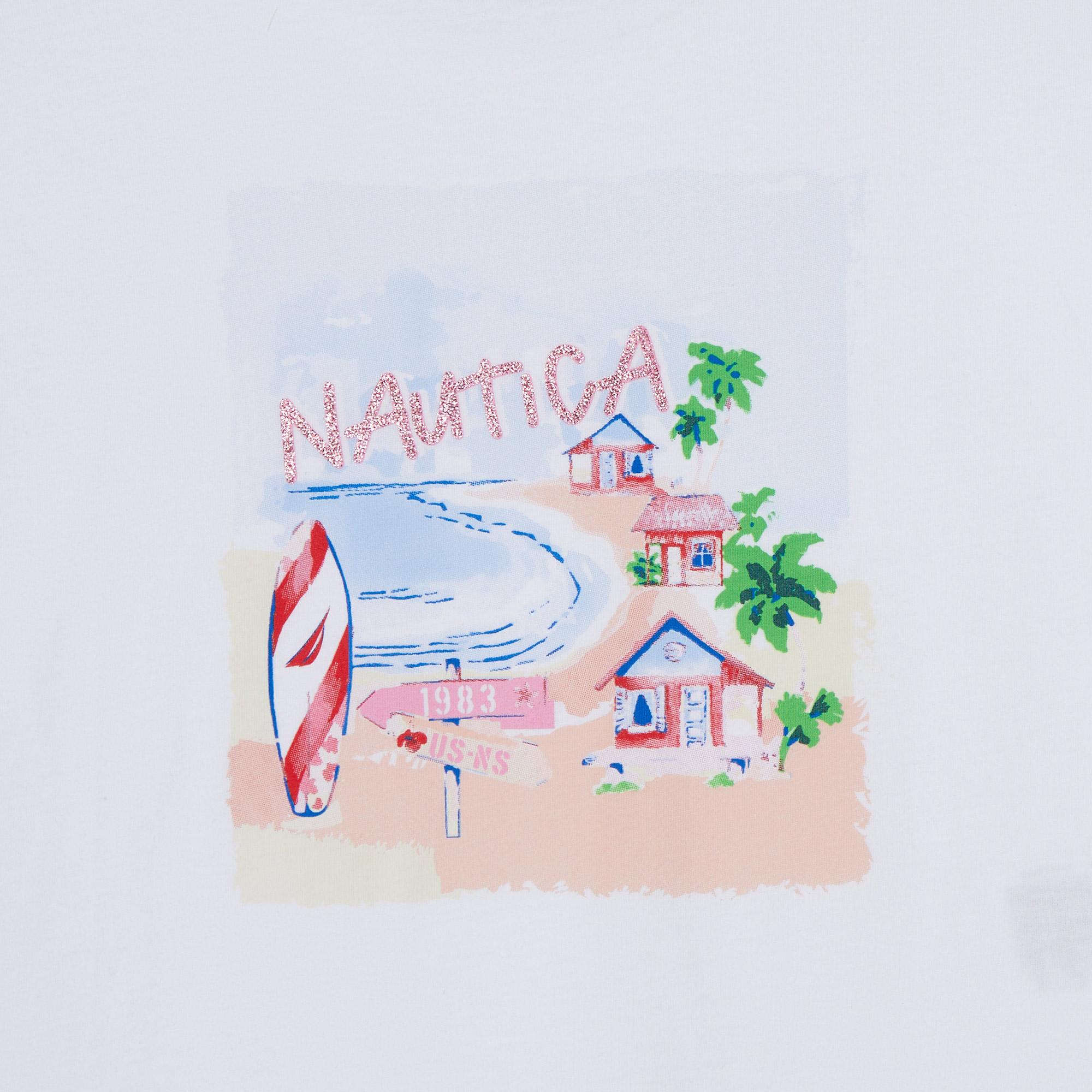 Nautica Kız Çocuk Beyaz Relaxed Fit T-Shirt