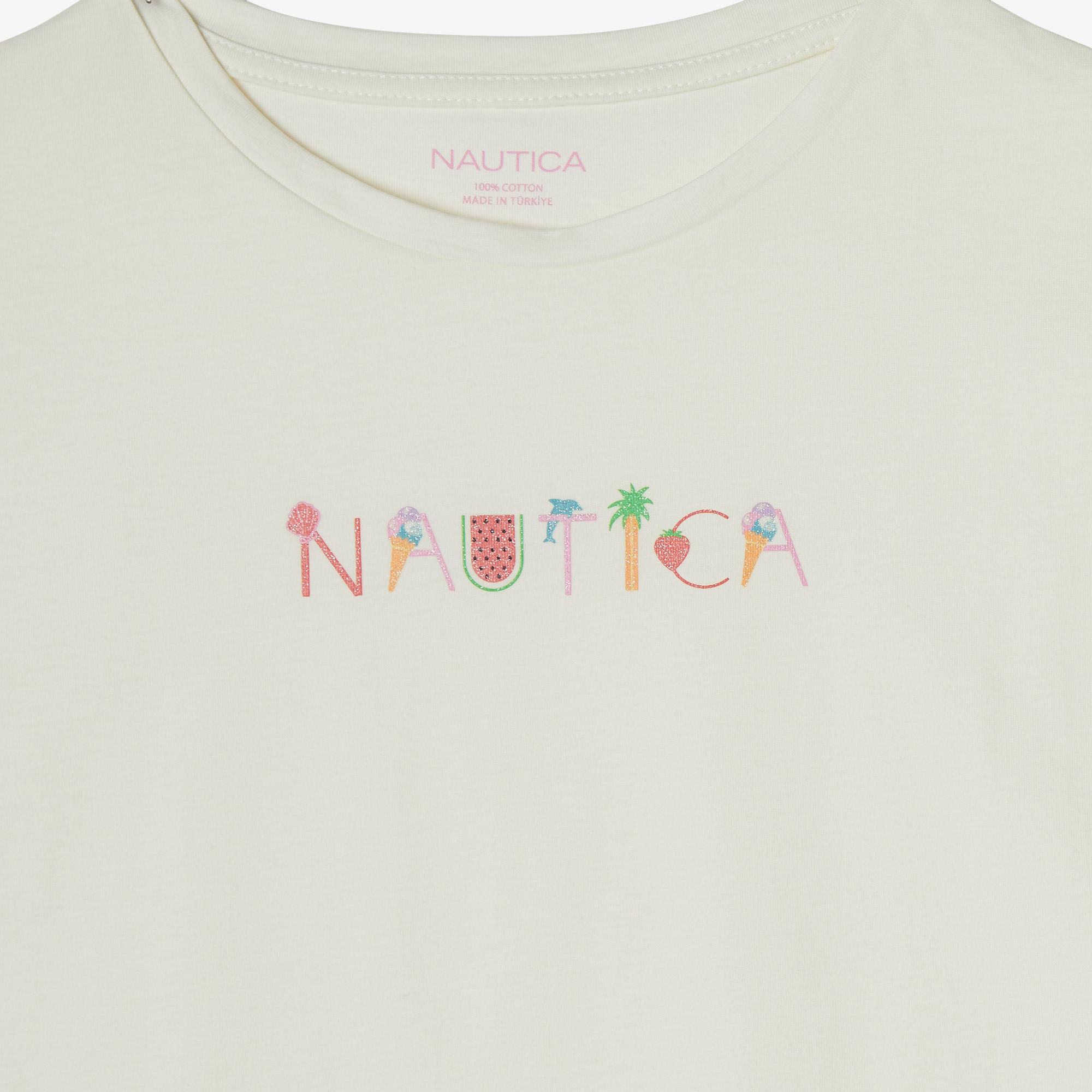 Nautica Kız Çocuk Beyaz Relaxed Fit T-Shirt