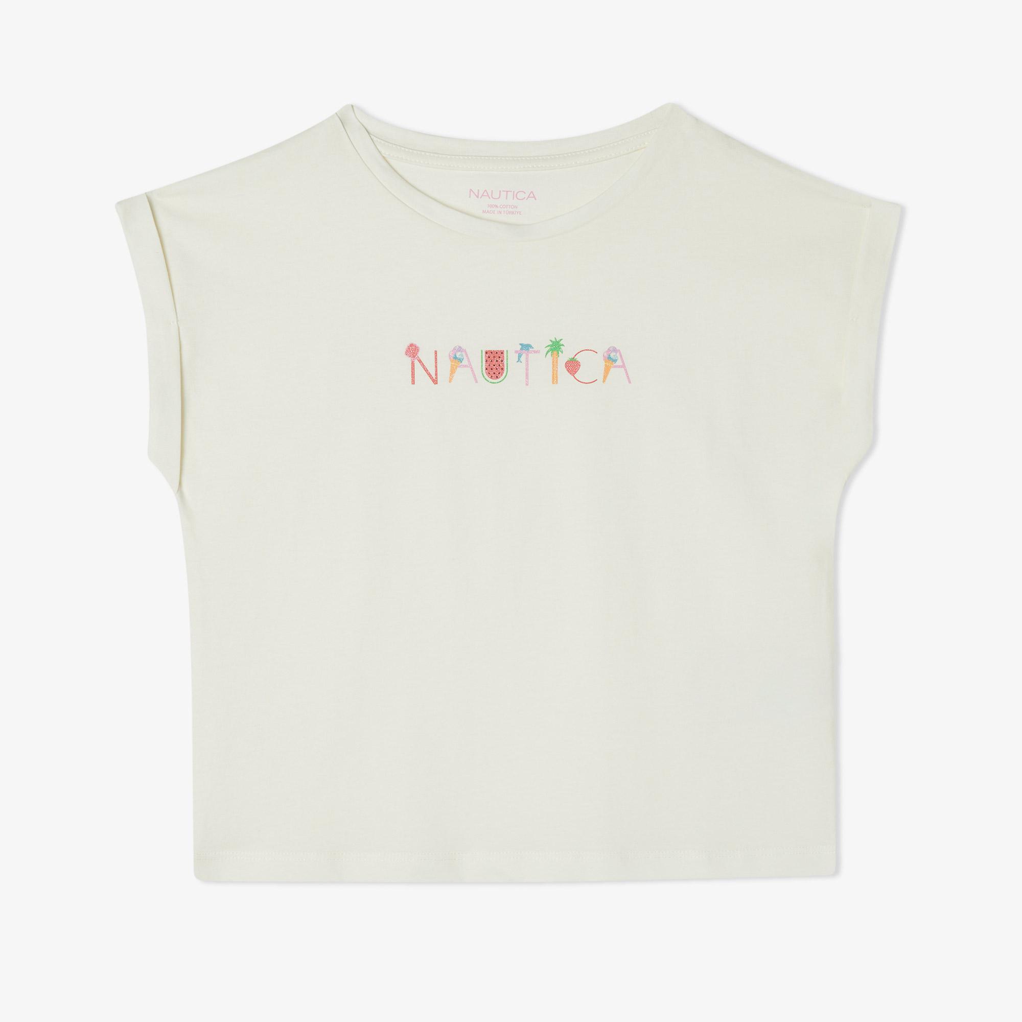 Nautica Kız Çocuk Beyaz Relaxed Fit T-Shirt
