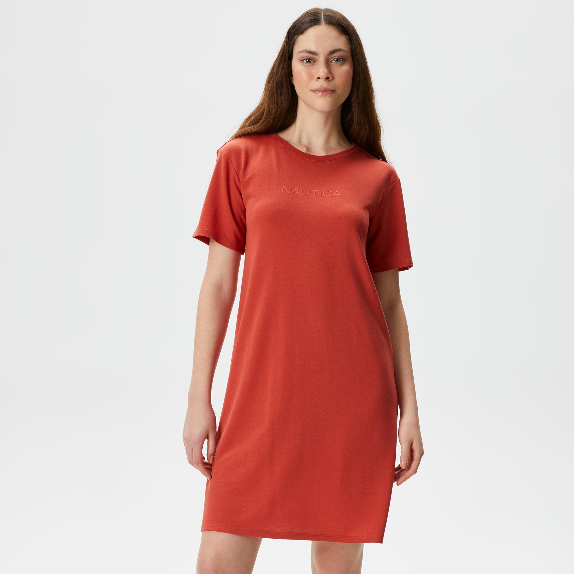Nautica Kadın Kiremit Relaxed Fit Kısa Kollu Elbise