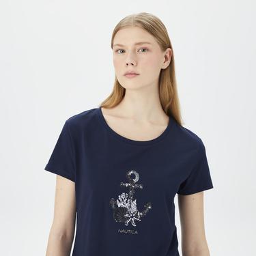 Nautica Kadın Lacivert Relaxed Fit T-Shirt