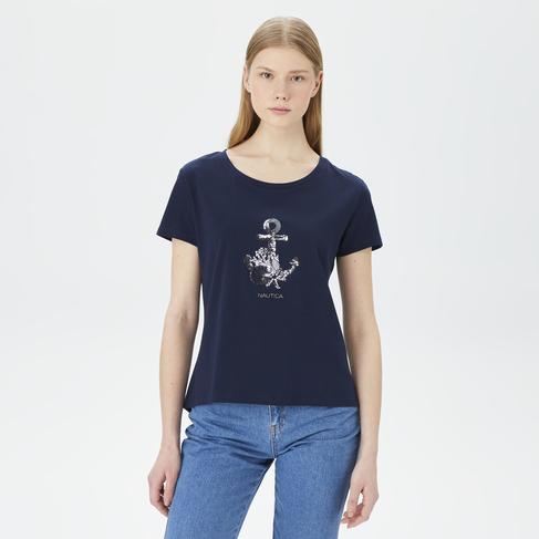  Nautica Kadın Lacivert Relaxed Fit T-Shirt