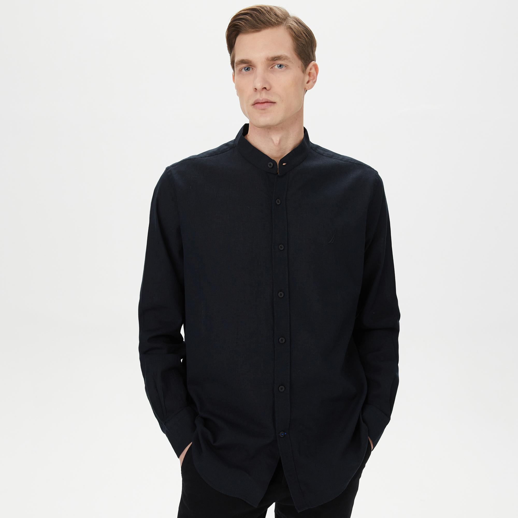Nautica Erkek Siyah Classic Fit Keten Gömlek