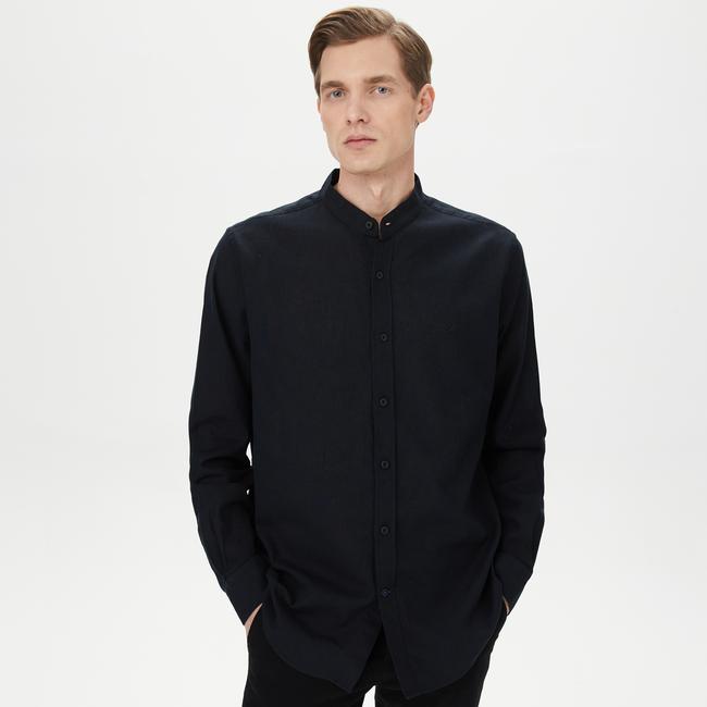  Nautica Erkek Siyah Classic Fit Keten Gömlek