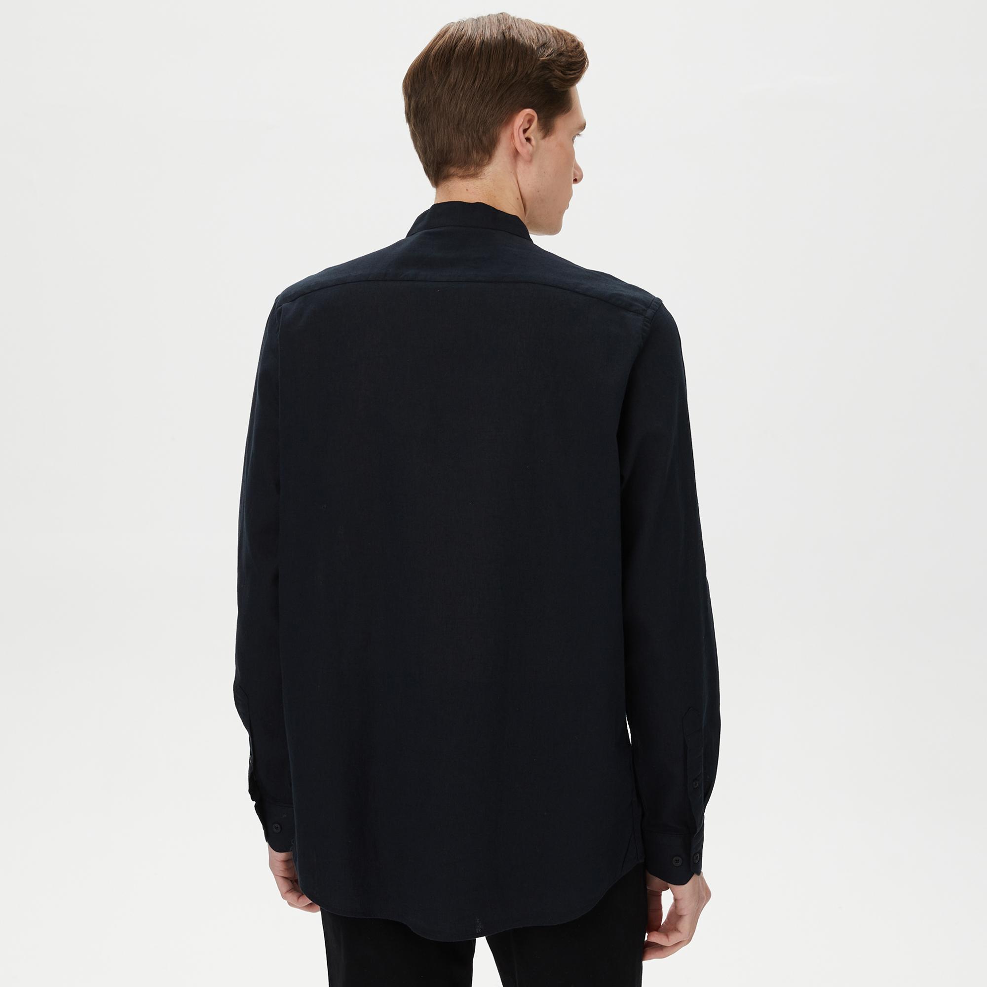 Nautica Erkek Siyah Classic Fit Keten Gömlek