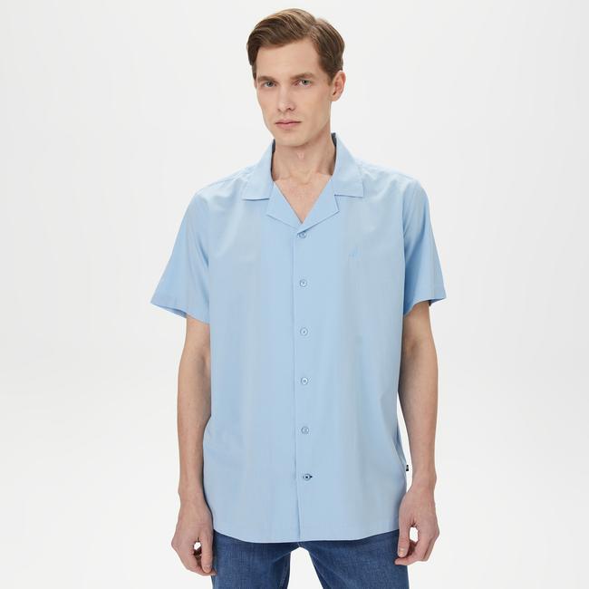  Nautica Erkek Mavi Classic Fit Kısa Kollu Gömlek