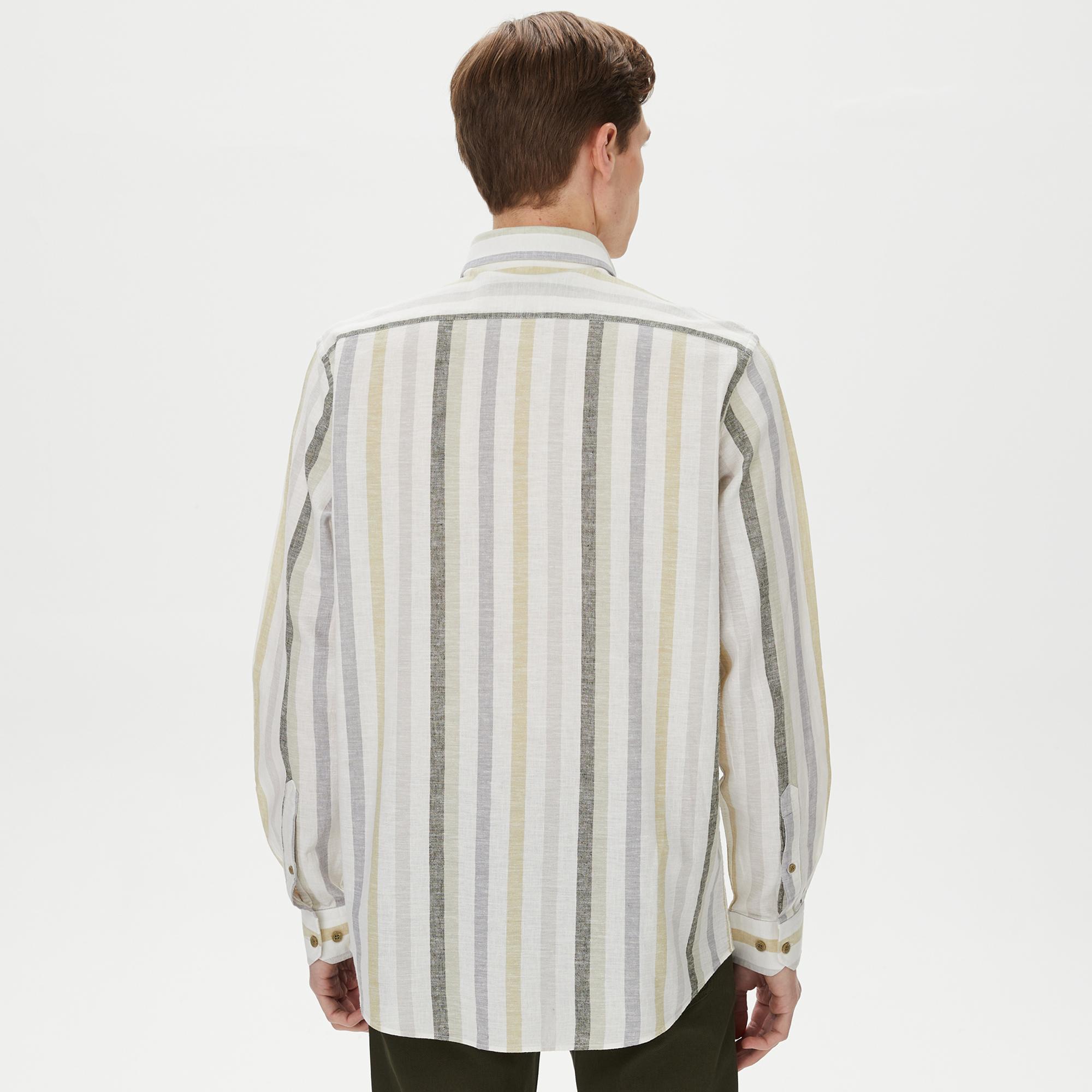 Nautica Erkek Yeşil Classic Fit Uzun Kollu Çizgili Gömlek