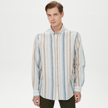  Nautica Erkek Mavi Classic Fit Uzun Kollu Çizgili Gömlek